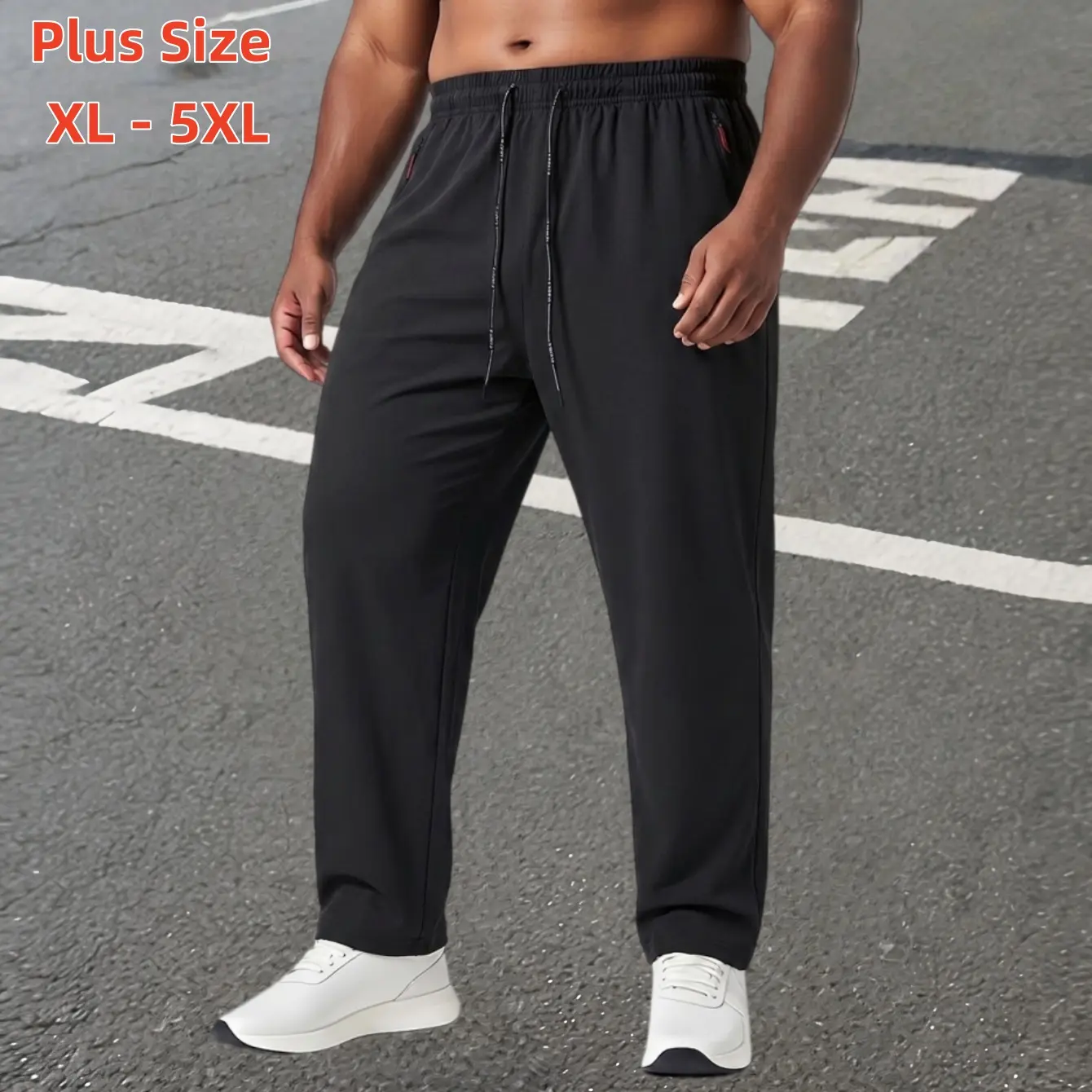 Men's Plus Size XL-5XL Quick Dry Athletic Pants Elastic Drawstring Waist Zipper Pockets Premium Value Moisture Wicking Breathable Lightweight Stretch for Big & Tall Men Gym Casual Wear Menswear Beige