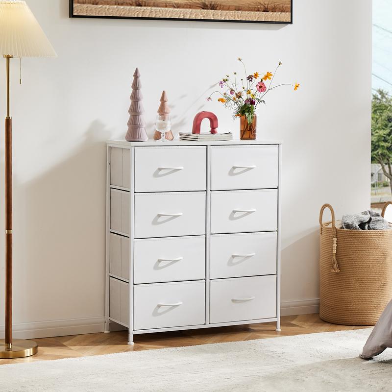 【New Color】Dresser for Bedroom Drawer Dresser Organizer Storage Drawers Fabric Storage Tower, Chest of Drawers with 8 Fabric Bins, Steel Frame, Wooden Top