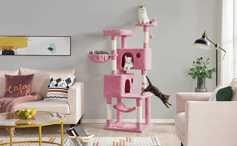 Yaheetech 64.5/73'' Cat Tree Large Cat Tower with Condos Platform Perch Hammock Scratching Posts Plush Cat House