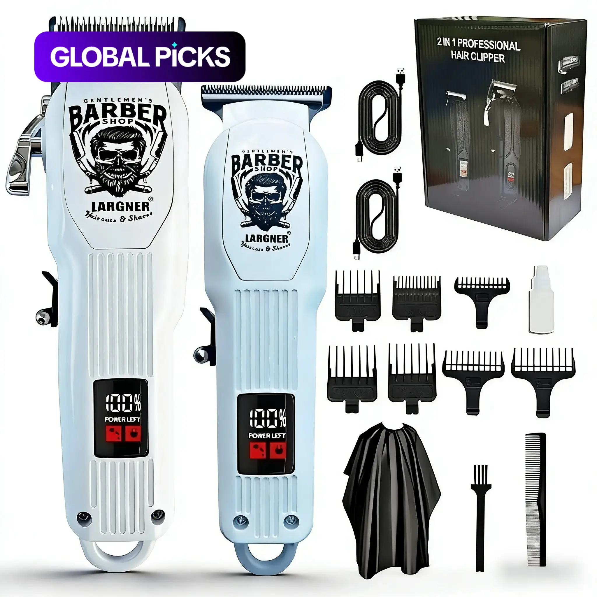 Professional Rechargeable Electric Barber Clippers Set with Accessories, Barber Grooming Kit for Barbershops, Salons & Home Use #GLOBAL PICKS