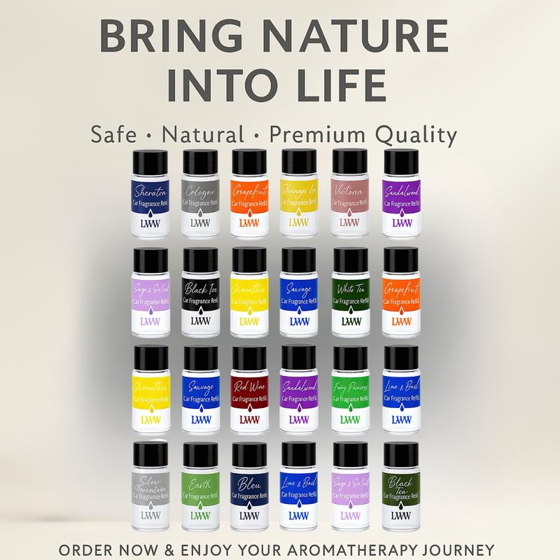 LWW Essential Oil Set 24-Pack 10 mL Each Assorted Scents for Diffuser & Car Freshener Refill Home Office Aroma Fragrance