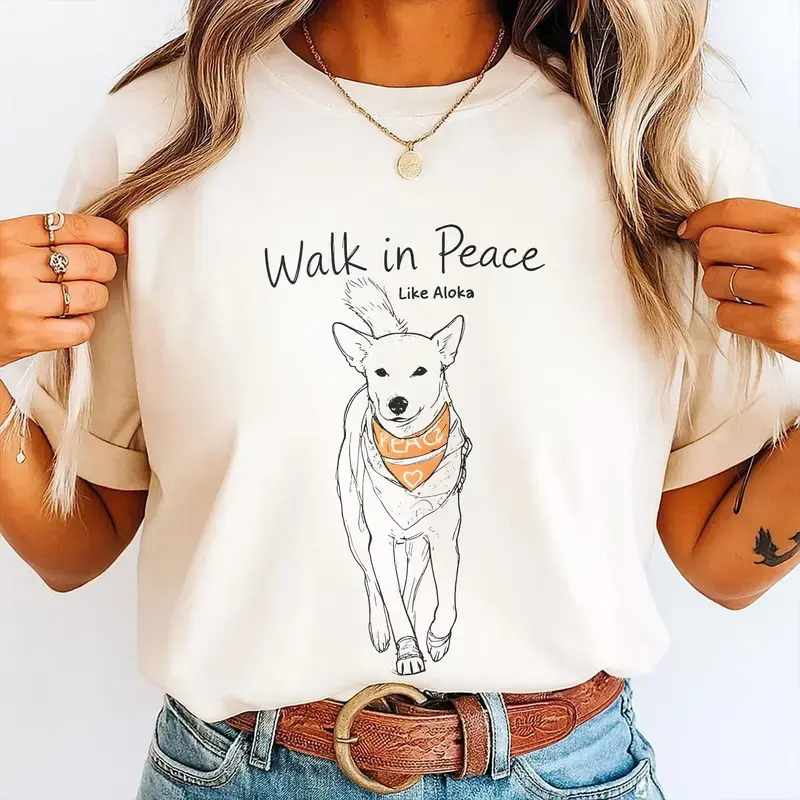 Walk in Peace Like Aloka T-Shirt: Charming Dog Lover's Joy, Serene Mindfulness Graphic Tee, Peaceful Calm Aesthetic Unisex Shirt, Soft Cotton Relaxed Fit, Vintage Pigment Dyed, Cozy Heavyweight Oversized Style for Everyday Chill