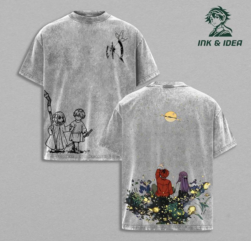 Stark Fern "Under the Stars" Frieren Season 2 Beyond Journey's End  Anime Shirt Washed Manga Washed Heavy Cotton T-shirt Gift For Anime Fan Streetwear Unisex Tee.