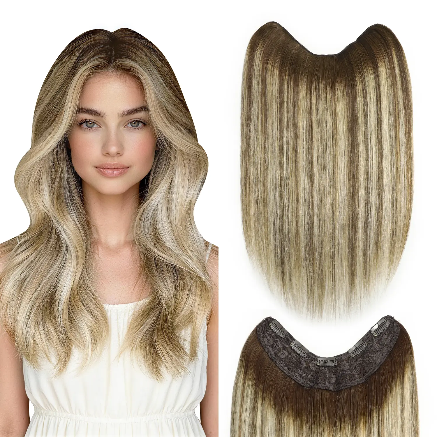 XDhair Clip in Hair Extensions,V-Shaped Clip in Remy Human Hair Extensions,Long Hair Extensions Hairpiece for Women,14-22 Inch,80-100g