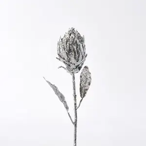 Metallic Silver Glittered Protea Stem Spray - 27"