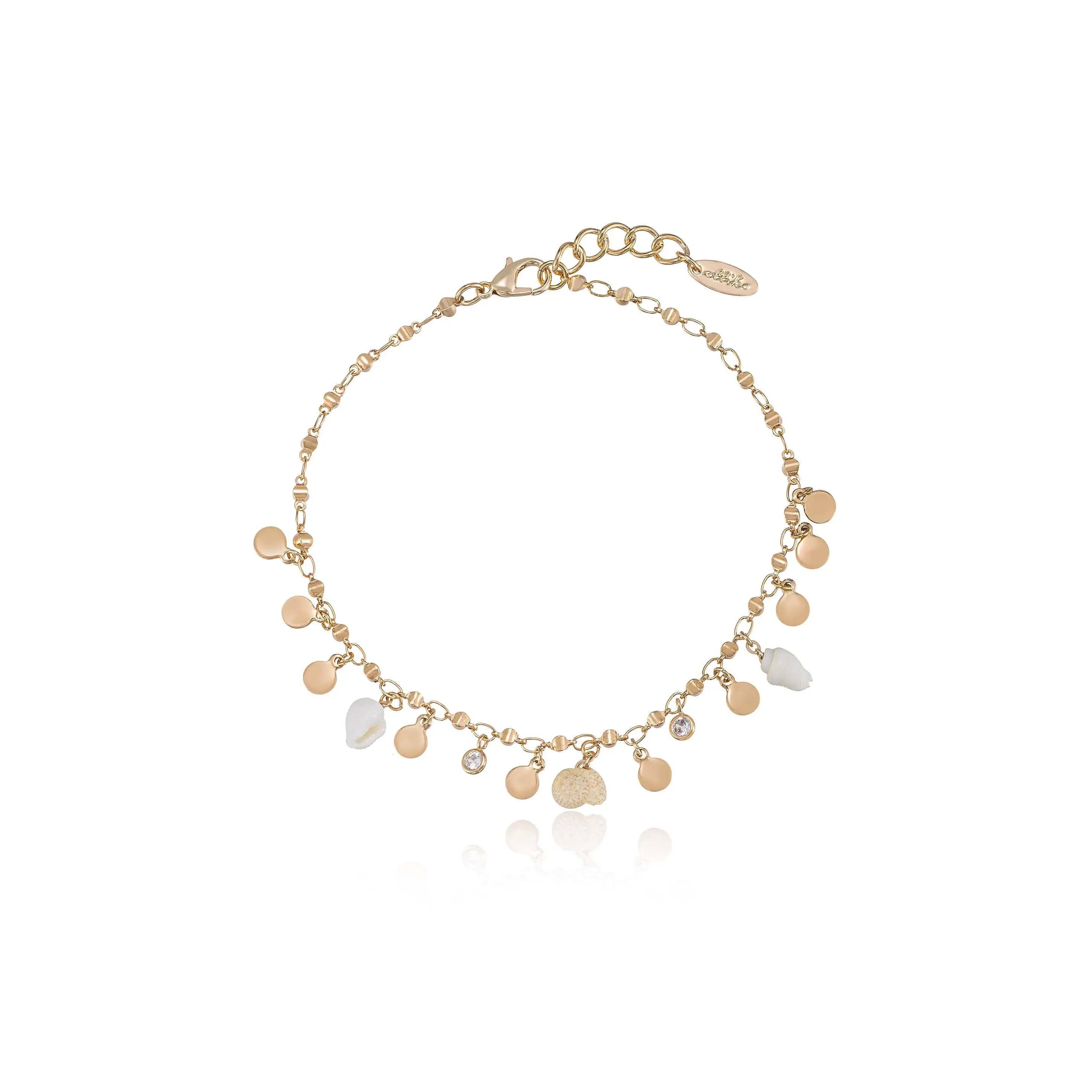 Let’s Go Coastal Anklet – 18K Gold Plated Shell & CZ Anklet, Beach-Inspired Dainty Ankle Bracelet, Adjustable Jewelry