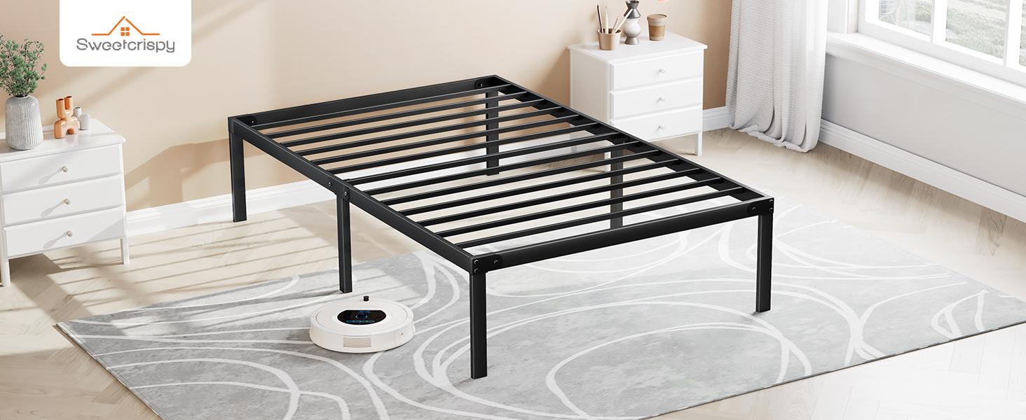 Metal Bed Frame,Twin Size Bed Frame with Storage Space,Heavy Duty Sturdy Mattress Foundation,Easy Assembly,No Box Spring Needed, Black,12 Inch,Twin