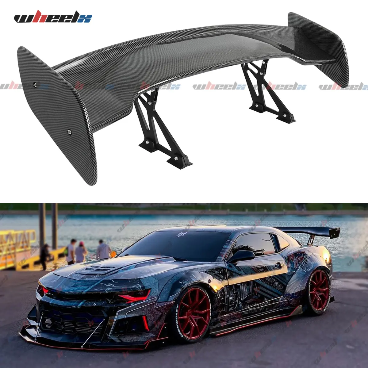 57in GT Style Universal Trunk Spoiler, Pro Racing Gloss Black Carbon Fiber , Auto Parts Accessories for Dodge, BMW, Audi, Ford Mustang, Chevy Camaro, Corvette, Honda Civic, Kia, Nissan Altima