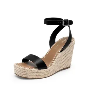 DREAM PAIRS Women's Open Toe Platform Sandals Adjustable Buckle Ankle Strap Comfortable Summer Espadrille Wooden Heeled Wedge Fashion Dressy Shoes