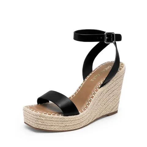 Dream Pairs Women's Classy Stylish Heeled Platform Sandals - Elegant Open-Toe Strappy Wooden Wedge Footwear with Adjustable Strap, Plush Insole, Ideal for City Sunset Cocktails & Beach Strolls