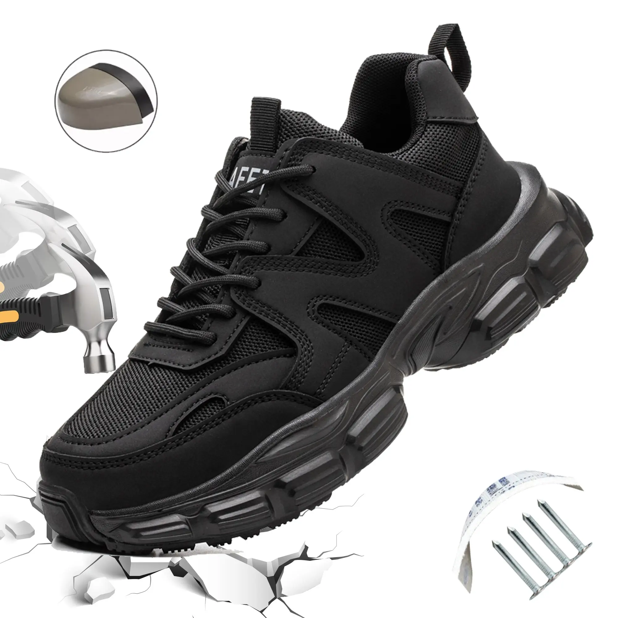 Men's Safety Shoes Anti-Smash Steel Toe Anti-Puncture Kevlar Lightweight Wear-Resistant Thick Sole Outdoor Work Shoes Factory Workshop Men's Safety Boots