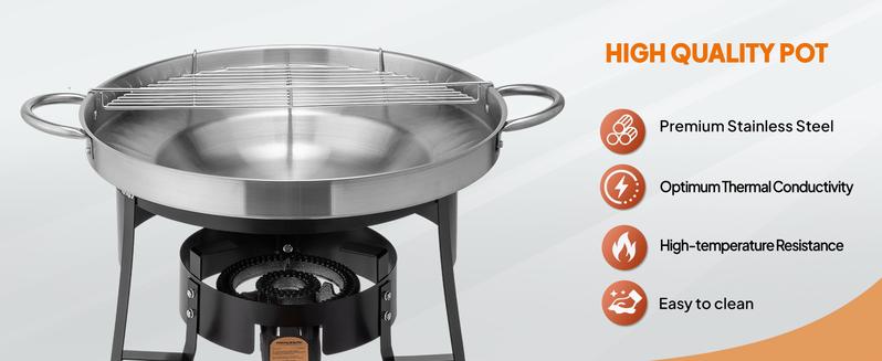 ROVSUN 23" Concave Comal Set with 80,000BTU Propane Stove, Stainless Steel Discada Disc Cooker with Burner Stand for Backyard & Outdoor Cooking, Taco Para Cocinar Carnitas Tortillas Stir Fry Wok
