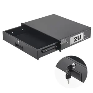 2U Rack Mount Sliding Drawer, 50 Lbs Maximum Load Capacity, Lockable Server Cabinet Drawer With Secure Lock, Cable Management Holes, For 19-Inch Network Equipment AV Rack Or Cabinet Enclosure