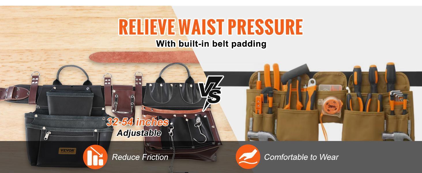 VEVOR Tool Belt, TikTokShopBlackFriday, 31 Pockets, Adjusts 32 Inches to 54 Inches, Leather Heavy Duty Tool Pouch Bag, Detachable Tool Bag for Electrician, Carpenter, Handyman, Woodworker, Construction, Black/Brown