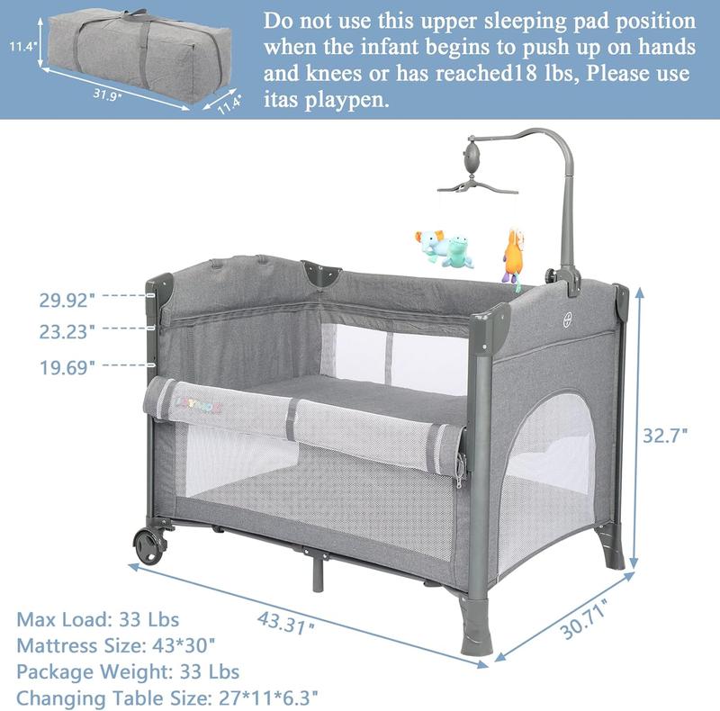 JOYMOR 5 in 1 Baby Bassinet with Changing Table, Portable Pack and Play with Bassinet, Mattress, Sheet, Toy, Wheels, Carry Bag for Boys Girls Diaper Gift JOYMOR 5 in 1 Baby Bassinet with Changing Table, Portable Pack and Play with Bassinet, Mattress, Sheet, Toy, Wheels, Carry Bag for Boys Girls Diaper Gift