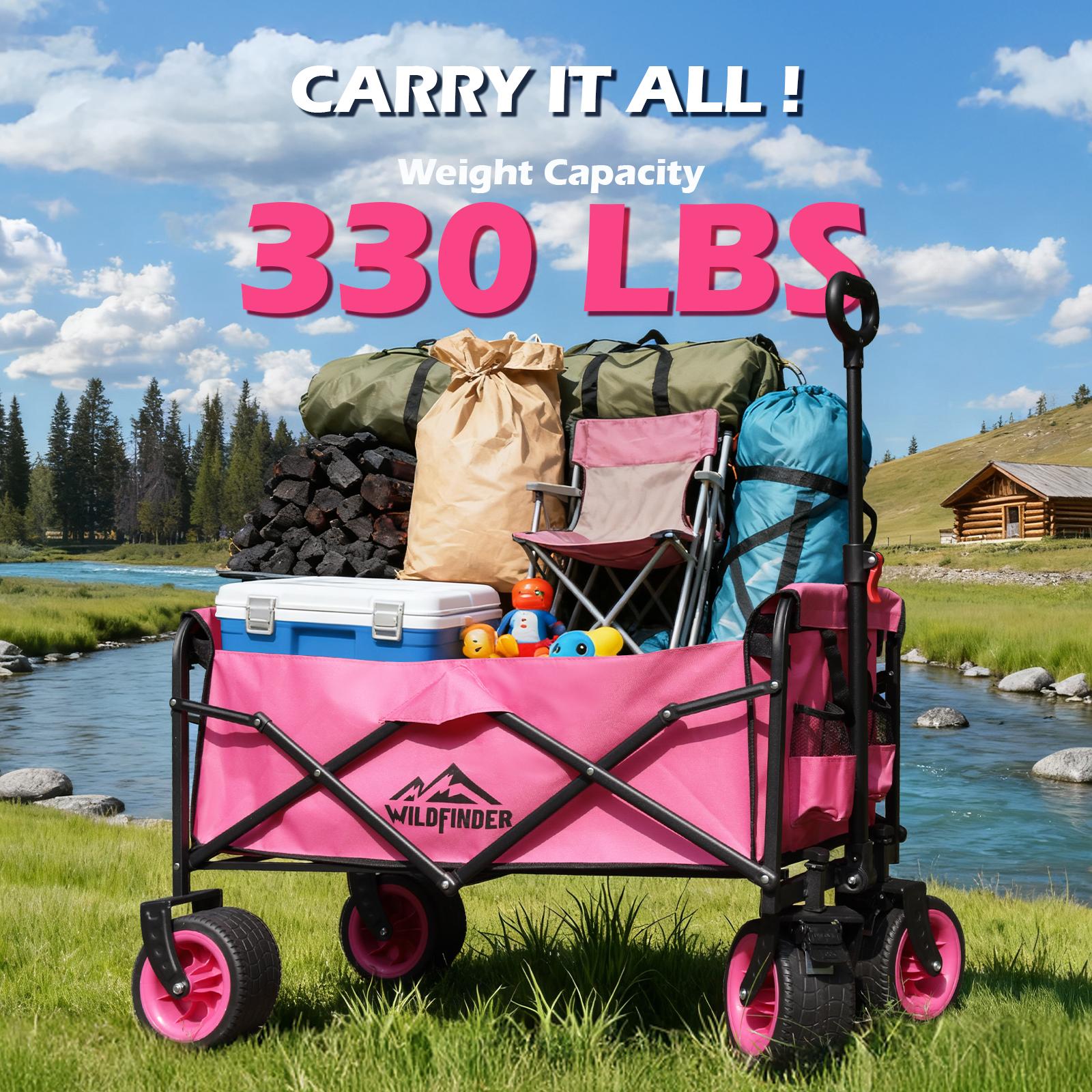 【New Arrival】Foldable Wagon Cart with Wheels, 330 lbs Collapsible Wagon with Flexible Handle, Portable Lightweight Folding Utility Cart for Camping Garden Sports Grocery Shopping