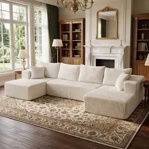 Vacuum-Compressed High-Density Foam Upholstered Sofa, Frameless Modular Design, Corduroy Fabric, Corner Living Room Furniture