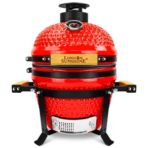 Upgraded 13 inch Ceramic Kamado Grill with Waterproof Air Vent Cap | Portable Tabletop Charcoal BBQ Grill Smoker for Outdoor Cooking, Patio, Camping  Red