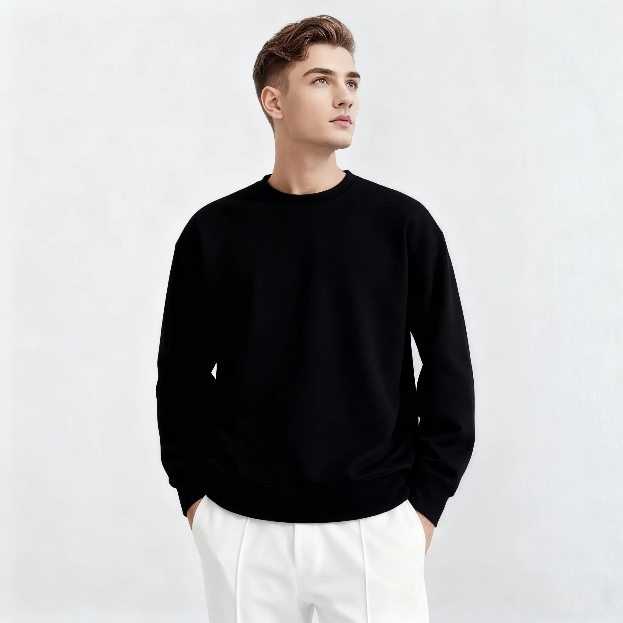 Unisex Classic Crewneck Sweatshirt - Soft Fluffy Coil Textured Plain Pullover, Breathable, Skin-Friendly, Loose Fit, Plus Size, Ideal for Layering with Leggings/Sweatpants, Sturdy Hem, Sports Outerwear Vests Compatible