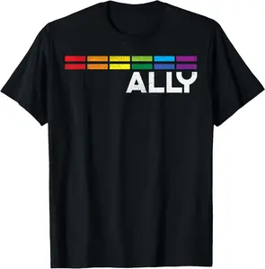 Proud Ally Bars Equality LGBTQ Rainbow Flag Gay Pride Ally T-Shirt Small Pure Cotton Graphic Tees Menswear Top: Gifts for Men & Women