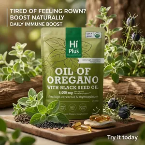 HiPlus 2-in-1 Oregano Oil & Black Seed Oil 6000mg Promotes Immune Function 300 Softgels Non-GMO HiPlus 2-in-1 Oregano Oil & Black Seed Oil 6000mg Promotes Immune Function 300 Softgels Non-GMO