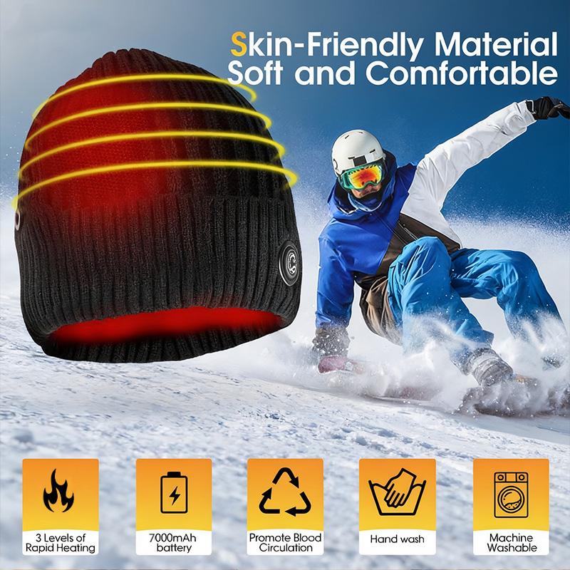 Winter outdoor heated hat with 3 temperature settings, quick heating, suitable for outdoor hiking, skiing, dog walking, commuting, and outdoor work in cold weather. Portable knitted hat, unisex, suitable for all head sizes. Winter outdoor heated hat with 3 temperature settings, quick heating, suitable for outdoor hiking, skiing, dog walking, commuting, and outdoor work in cold weather. Portable knitted hat, unisex, suitable for all head sizes.