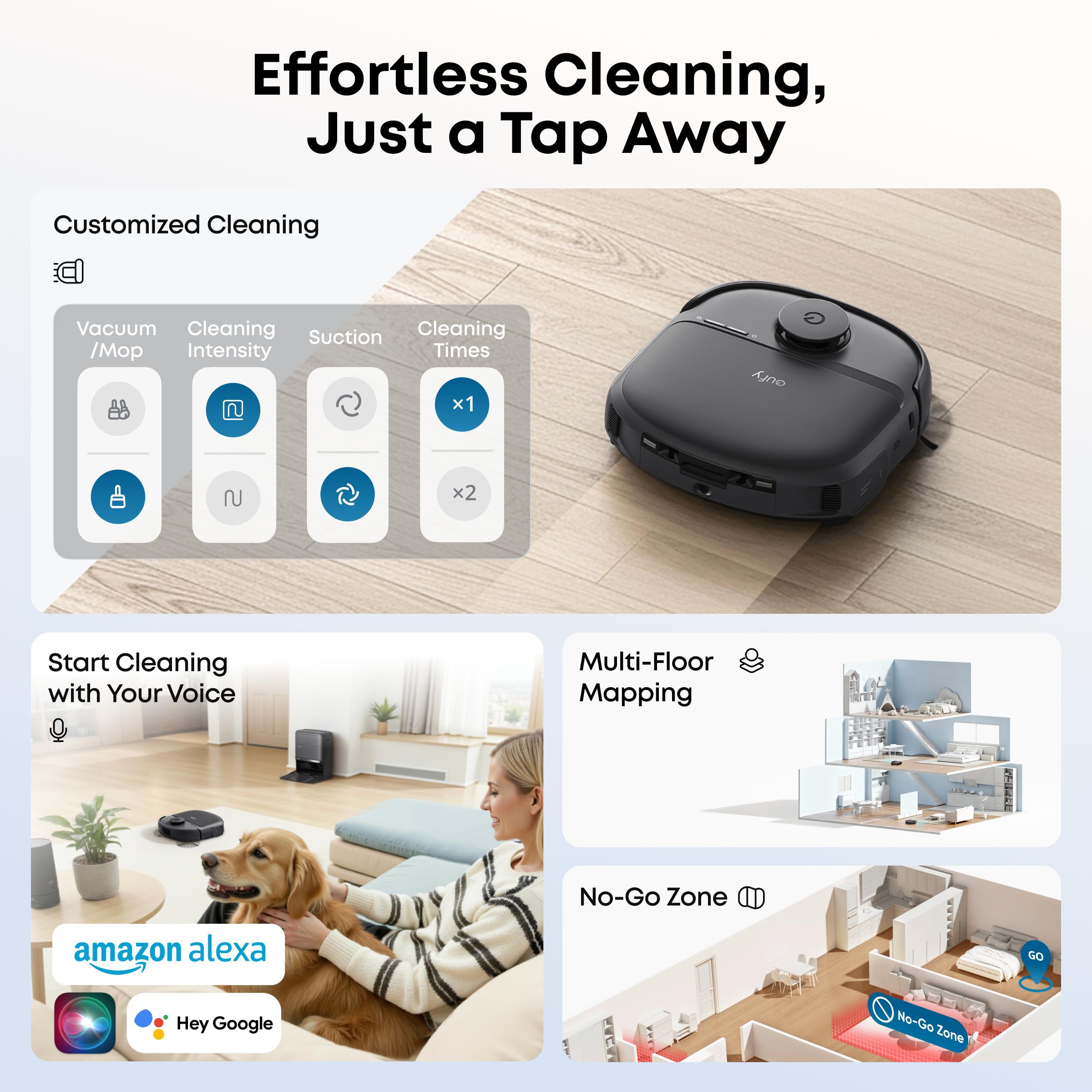 【Upgrade C20】eufy C28 Robot Vacuum and Mop Combo, HydroJet Self-Cleaning Roller Mop, DuoSpiral Detangle Brush, 15,000 Pa Turbo High Suction, 5-in-1 Robot Vacuum and AI Obstacle Avoidance