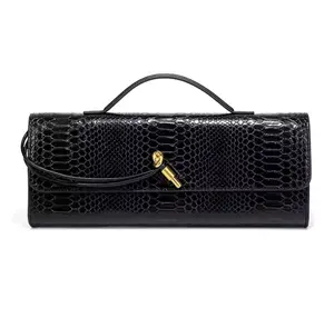 Luxury Python Pattern Long Clutch Handbag – Elegant Designer Top Handle Shoulder Bag for Women