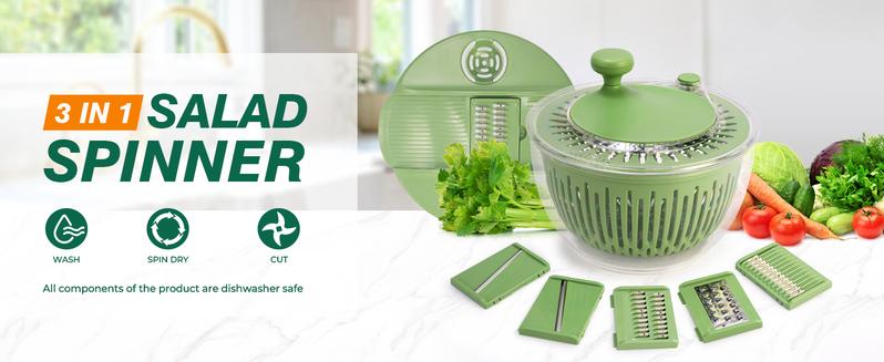 SUSTEAS 5-in-1 Salad Prep Station Green Durable Steel Chopping Basket with Strainer for Efficient Salad Fruit & Meal Prep Kitchen Utensil
