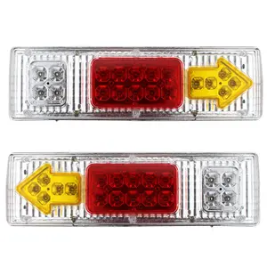 19 LED Red Amber White CLEAR LENS Integrated Trailer Tail Lights Bar 12V Turn Signal Running Lamp for Trailer UTV UTE RV ATV Box Truck Left and Right (2 Pack)