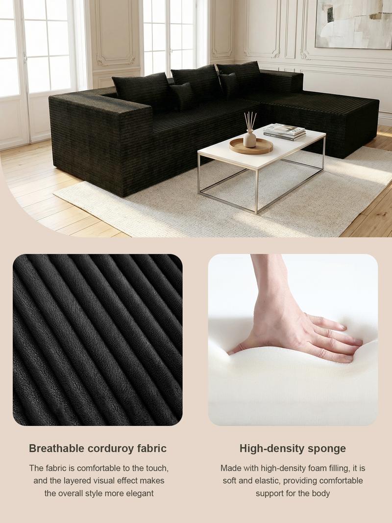 【2 Packages Shipping】Boneless Compression Sofa Bed - Modular Sofa, 105-inch Extra Large L-shaped Corner Sofa, No Assembly Required, Space-Saving, Memory Foam Seating, Suitable for Living Room and Bedroom, Black