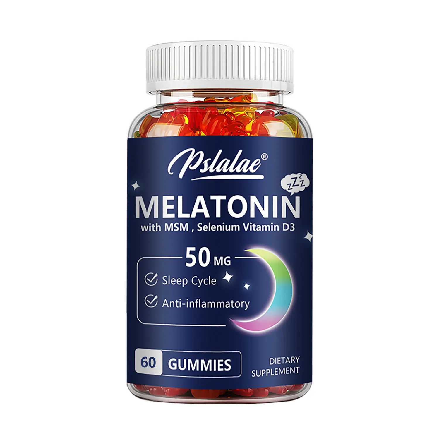 Pslalae Melatonin Sleep Supplement Chewable Jelly Gummies - Gluten Free, Vegan Friendly for Adults with MSM, Selenium, Vitamin D3 for Relaxation - 60 Pieces, Sleep Aid