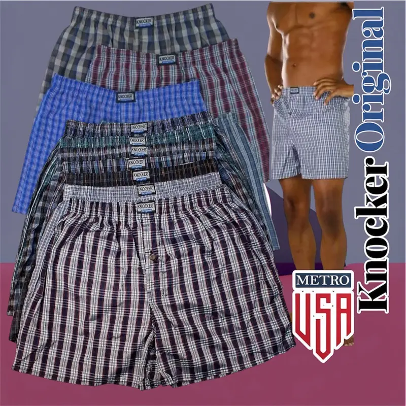 Knocker Original Men's Classic Boxer Trunks 3 Pack Mix Colors Button Fly Elastic Waistband Soft Absorbent Comfort Durable Cotton Polyester Fabric