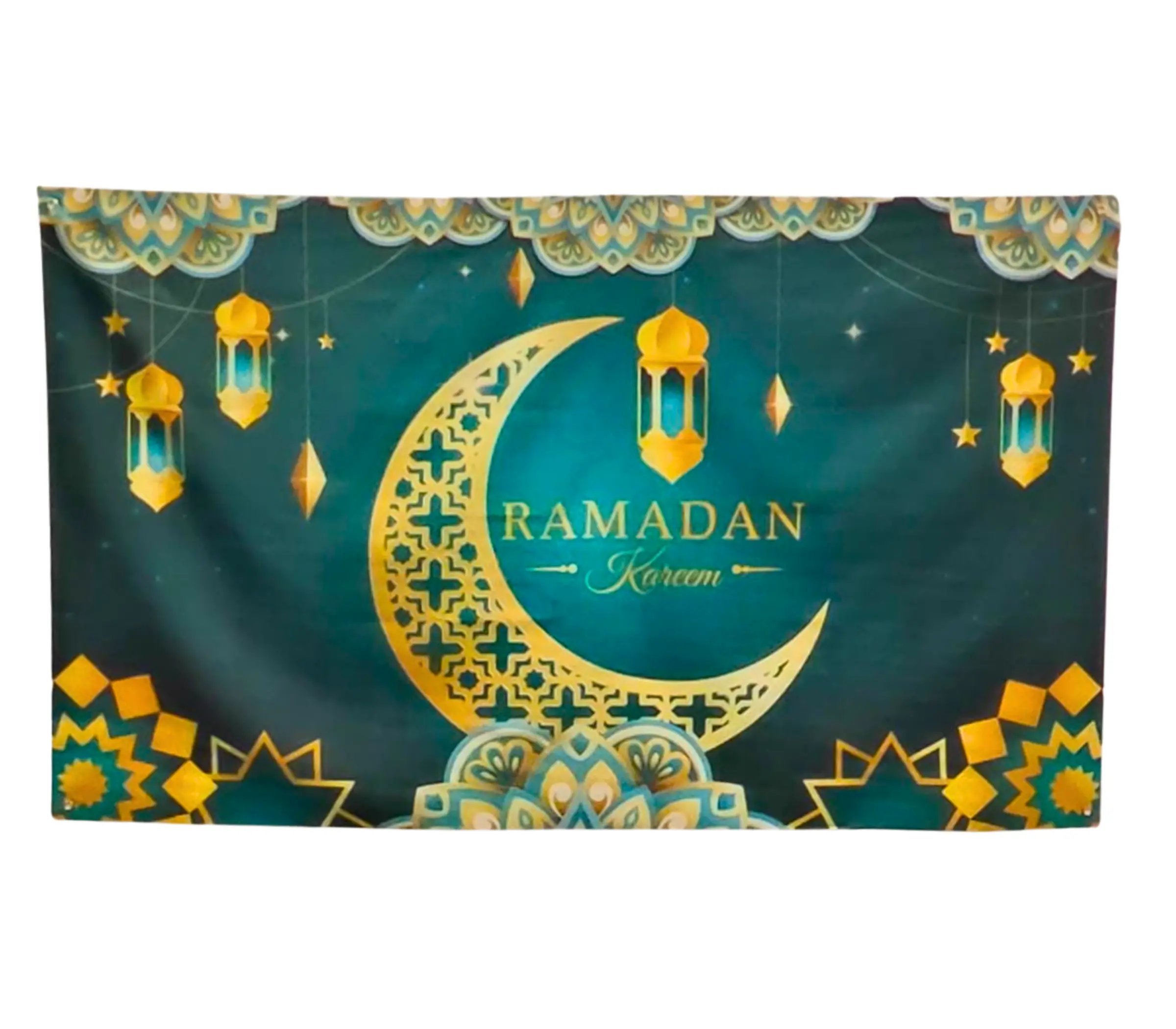 Ramadan Mubarak Backdrop Banner Green & Gold