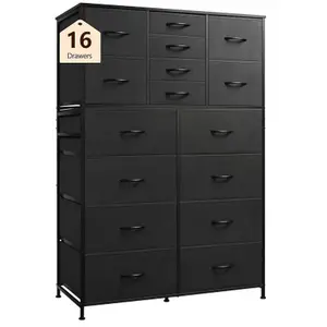 16-Drawer Fabric Dresser with Sturdy Steel Frame & Wood Top – Multi-Tier Organizer for Bedroom, Living Room & Closet, Spacious Fabric Bins for Clothes, Toys & Accessories