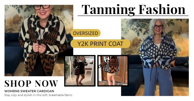 Tanming Women's TikTokShopBlackFriday Oversized Geometric Checkered Cardigan Sweater Long Sleeve Drop Shoulder Chunky Knit Plaid Shawl Collar Coats Y2k Print for Autumn Winter Casual Wear Polyester Material Breathable Fit Medium Tops