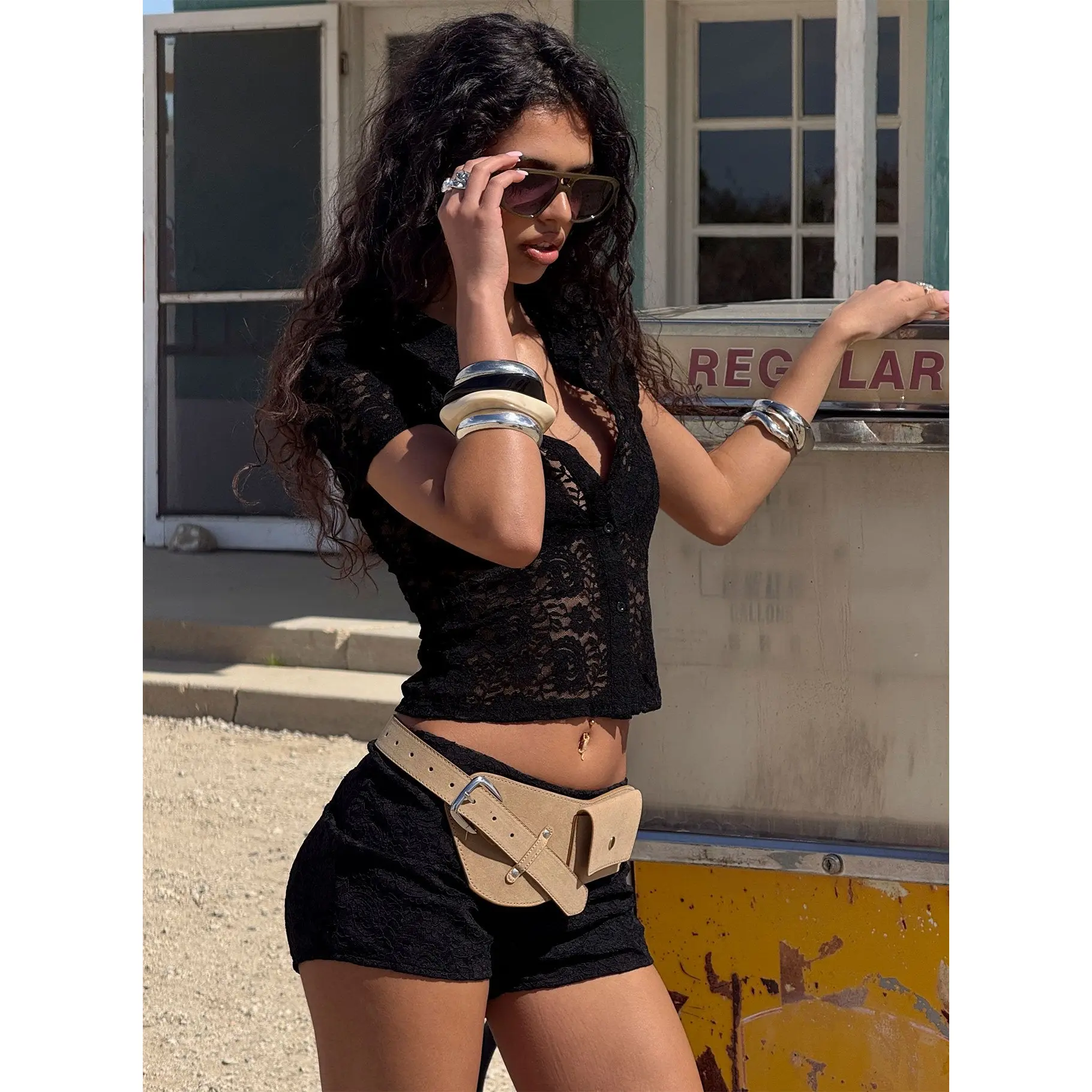 Daveney Lace Micro Shorts Black