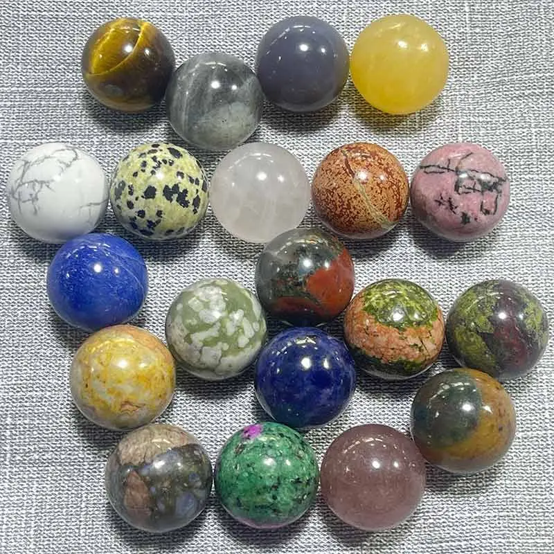 2 cm Natural Crystal Spheres Set - 20 Pieces Home Ornament Bundle with Mixed-Material Pebbles & Cubes for Jewelry Accessories
