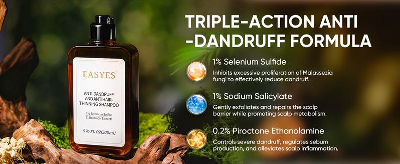 【BQ】EASYES Anti-Dandruff & Hair Thickening Shampoo | 1% Selenium Sulfide + 0.2% Piroctone Olamine | 11 Herbal Actives for 78% Less Flakes & +38% Density in 7 Days | #ScalpCare #HairGrowth