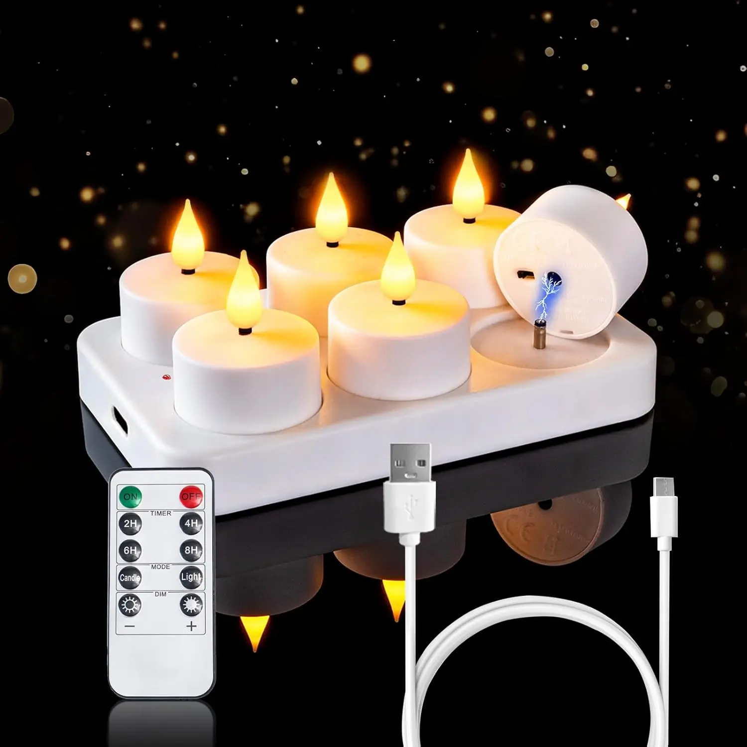 Rechargeable Tea Lights Flameless Candles with Remote Timer, Battery Operated LED Tealight Candles, USB Candles for Wedding Table Centerpiece Reception Banquet Christmas Halloween, 6-Pack