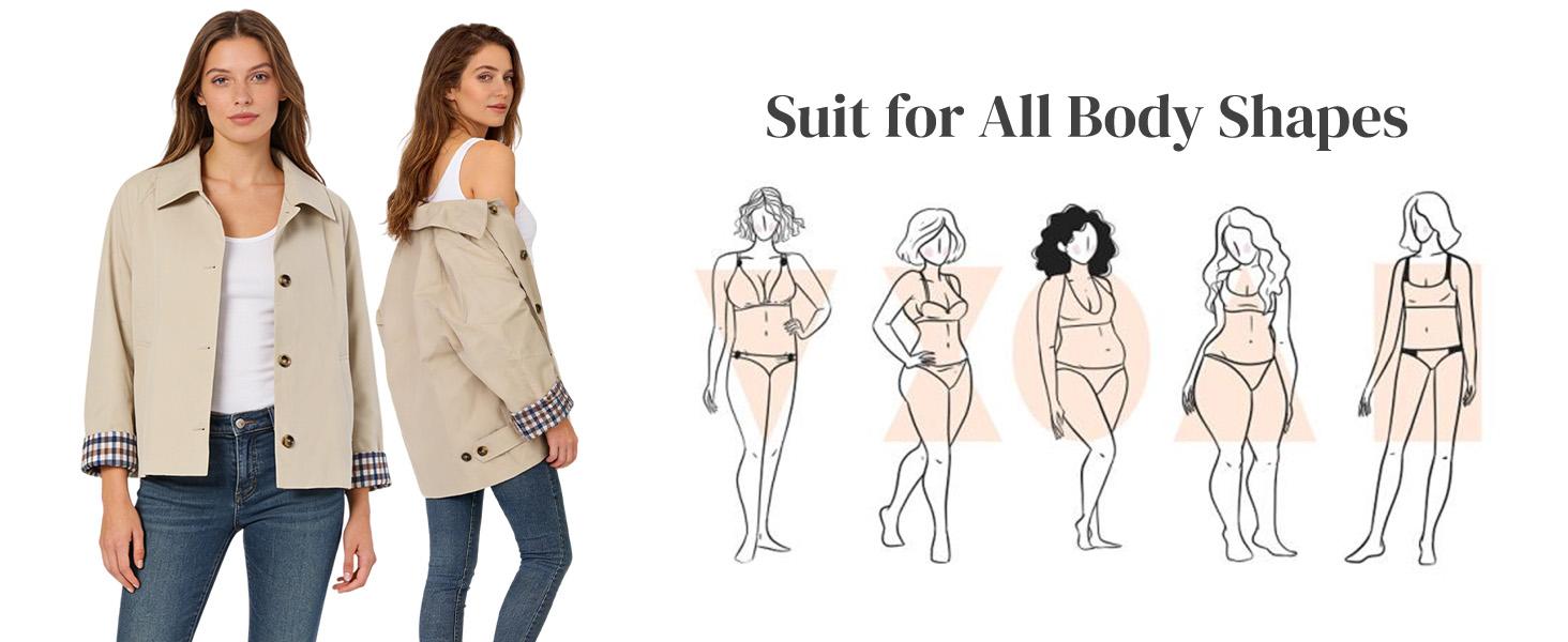 UANEO Womens Cropped Trench Coat Classic Collar Oversized Casual Jackets with Checkered Lining SummerVibes UANEO Womens Cropped Trench Coat Classic Collar Oversized Casual Jackets with Checkered Lining SummerVibes