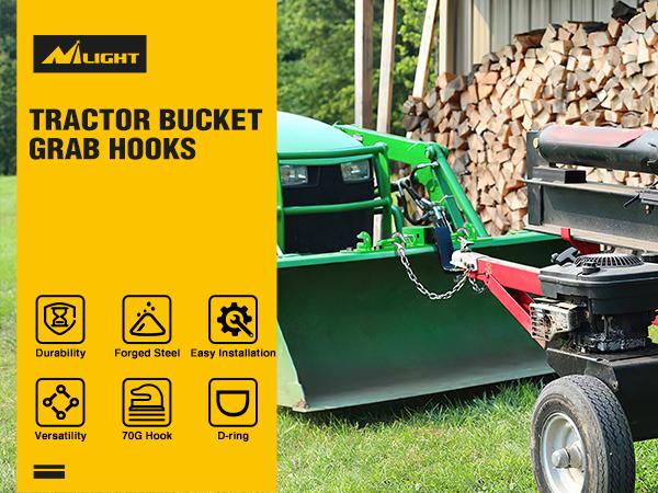 Nilight 3/8" Tractor Bucket Grab Hooks with 1/2" Tie Down Ring and 2" Receiver Grade 70 Forged Steel Bolt-On for John Deere Compact Tractor Bucket RV UTV Truck Max 4700LBS, Green Parts Vehicle Plate