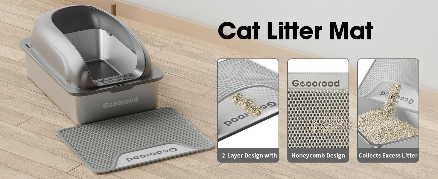 【Geoorood】Geoorood XXL Cat Litter Box Stainless Steel 20L with Lid,  XL Large Metal Litter Box High Sided Design,Anti-Urine Leakage, Include Cat Mat & Litter Scoop, Never Absorbs Odors, Easy Cleaning, Non-Sticky#February Stock Up