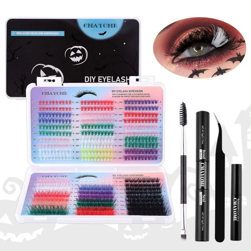 Colorful False Eyelashes with Eyelash Tools, 1 Box Natural Look Dramatic Volume Eyelash Extensions, Self Grafting Curl Eyelashes, DIY Eyelash Extensions, Eye Makeup Enhancement, Synthetic Lashes, Cosmetic, DIY Eyelash Set