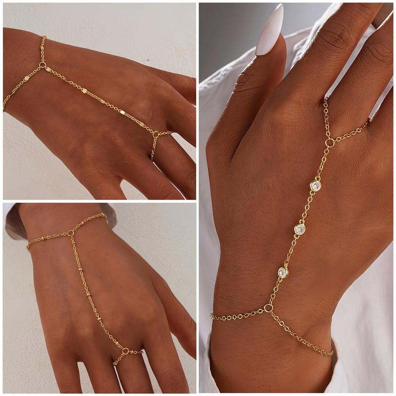 17KM 3Pcs Adjustable 14K Gold-Plated Stack Bracelets - Trendy Dainty Ring Hand Chain