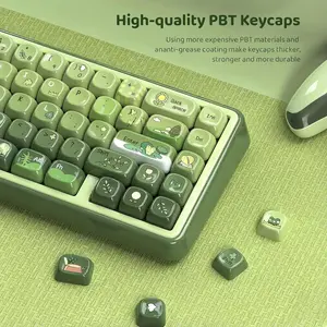 Womier Cute Frog PBT keycaps Ceramic Style,Matcha Green MOA Keycap Set,dye Sublimation  Keyboard caps,128-keys for Cherry Gateron MX Switches Mechanical Keyboards