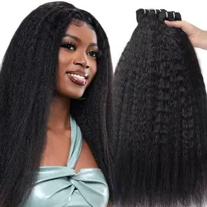 Msgem Hair 16A Kinky Straight 100% Human Hair Bundles Yaki Straight 12-32 Inch 3/4Pcs Lot Weave Extensions No Chemical