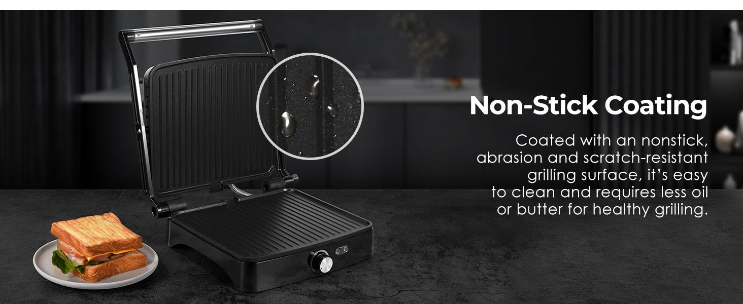 OSTBA Panini Press Grill Indoor Sandwich Maker with Temperature Setting, 4 Slice Large Non-stick Versatile Grill, 180 Degrees to Fit Any Type or Size of Food, Removable Drip Tray, 1200 W Household Appliances grill for outdoor Universal Griddle