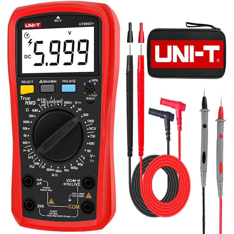 TRMS 6000 Counts Digital Multimeter with NCV Detection, Kickstand, Double Ceramic Fuses, Test Leads Set, 1000V AC/DC Voltage, 20A AC/DC Current Tester, Data Hold Function for DIY Enthusiasts, Automotive Repair, Electrical Diagnostics, Live Wire, None