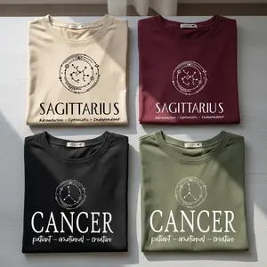 Full Minimalist Zodiac T-Shirt, Cancer, Capricorn tshirt – Astrology Sign Crewneck for Women & Men, Aries Libra Pisces Cancer Sport Gray and Light Pink Pullover Sweater Birthday Gift